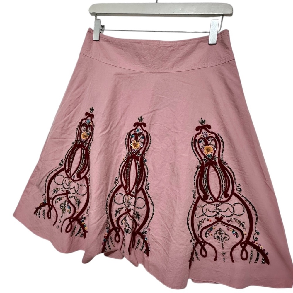 Ariella Pink Embroidered A Line Knee Length Skirt Size Medium